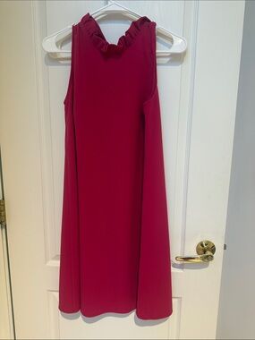 London Times Sleeveless Ruffle-Trim Shift Dress in Raspberry